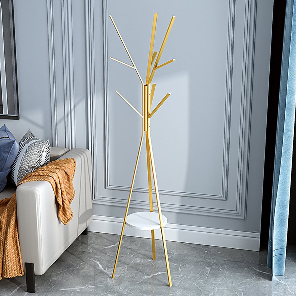 HMR - Modern Freestanding Coat Rack with Shelf Marble Base 70.9" in Gold