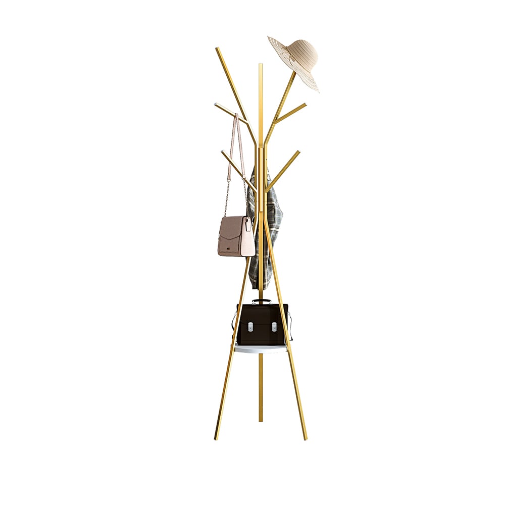 HMR - Modern Freestanding Coat Rack with Shelf Marble Base 70.9" in Gold