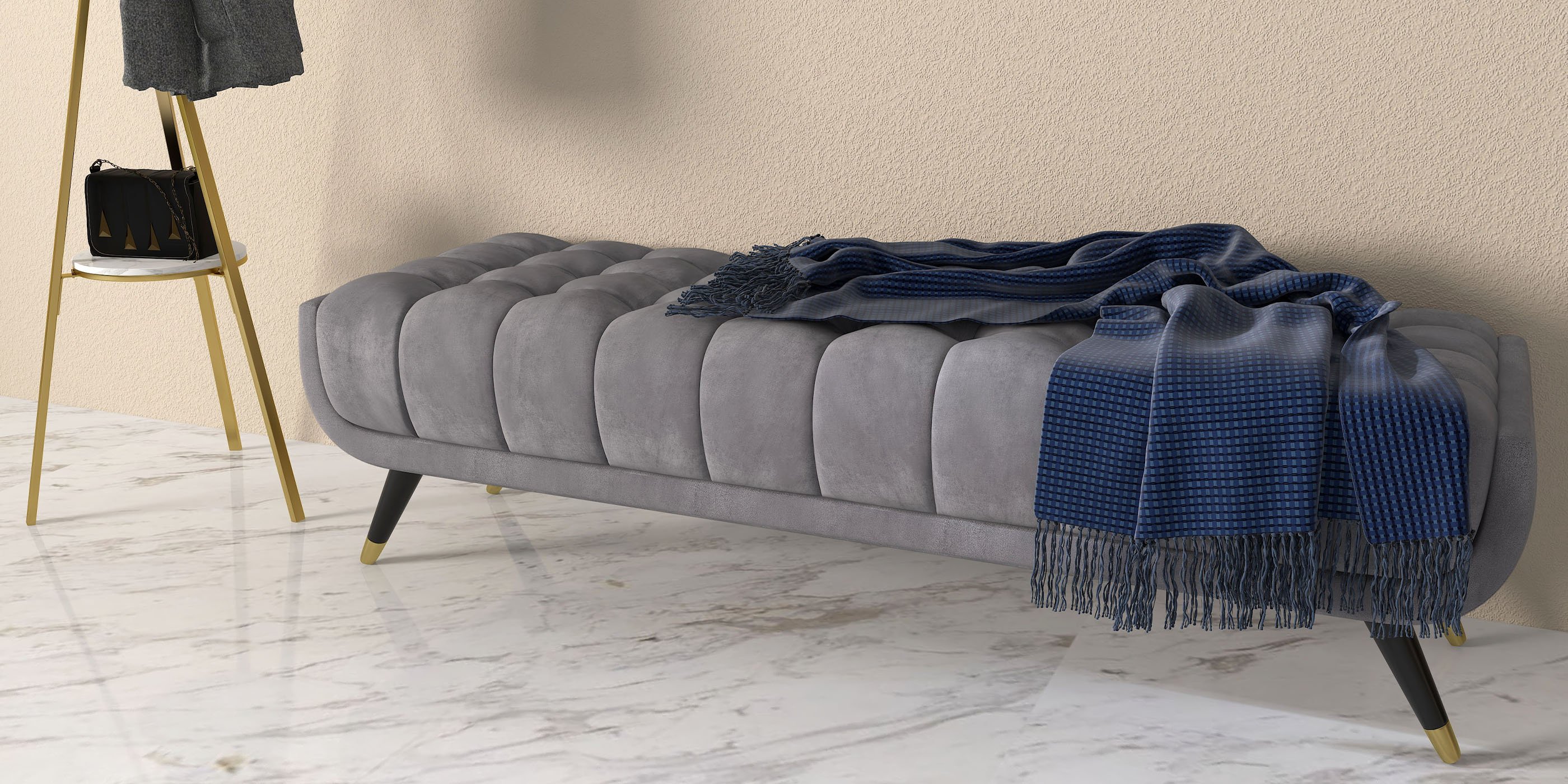 HMR - Modern Freestanding Coat Rack with Shelf Marble Base 70.9" in Gold