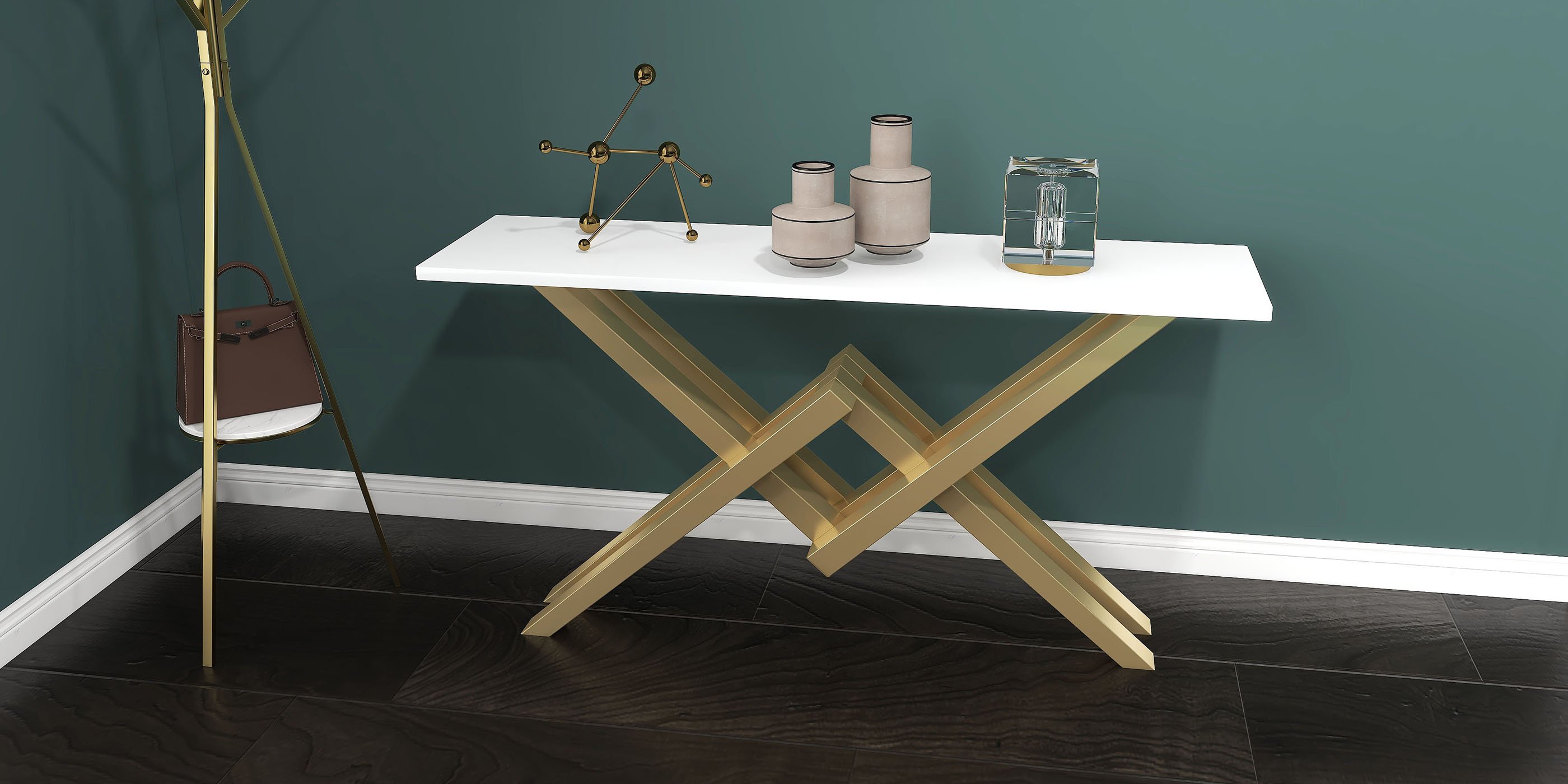HMR - Modern Freestanding Coat Rack with Shelf Marble Base 70.9" in Gold