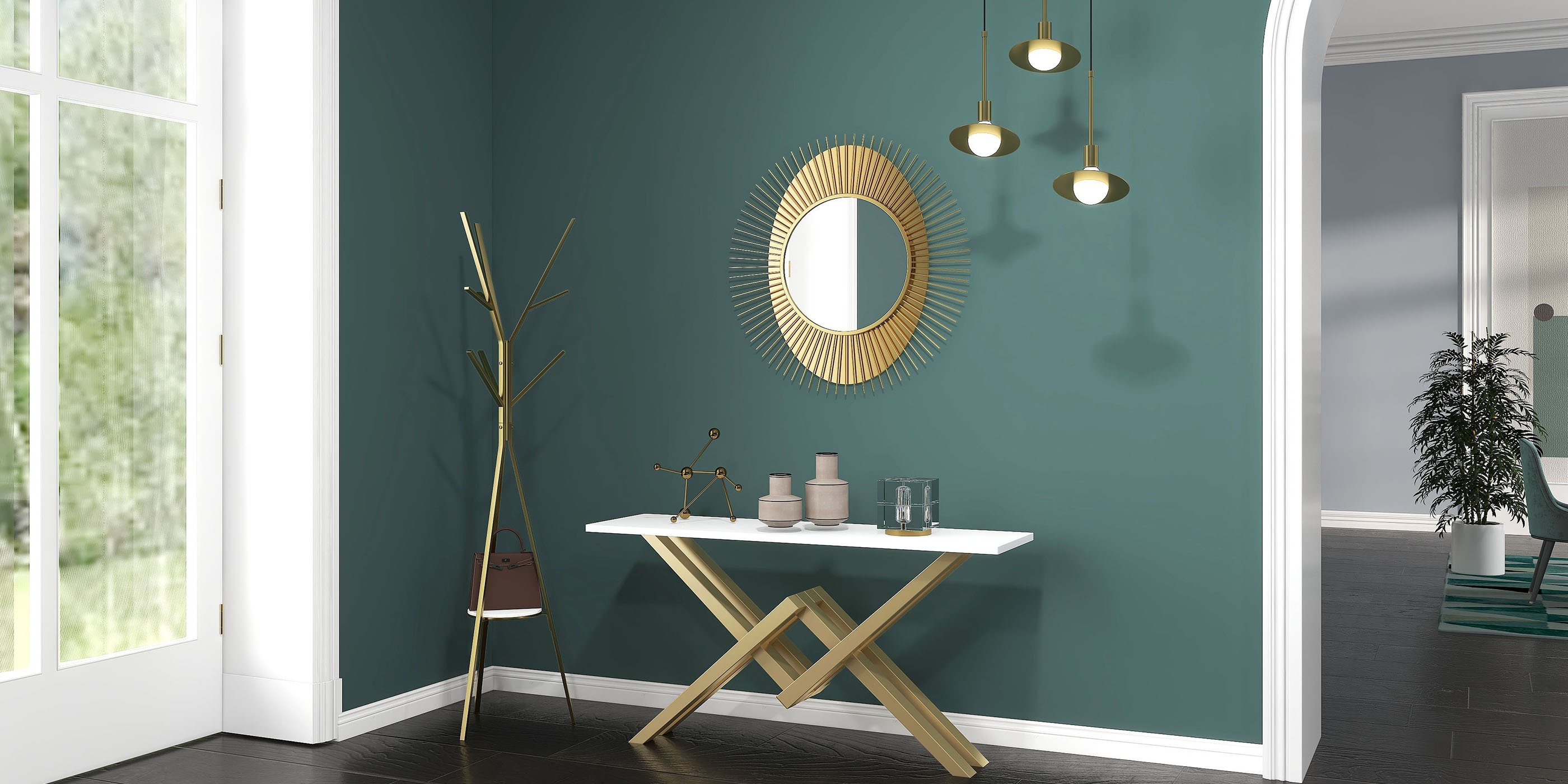 HMR - Modern Freestanding Coat Rack with Shelf Marble Base 70.9" in Gold