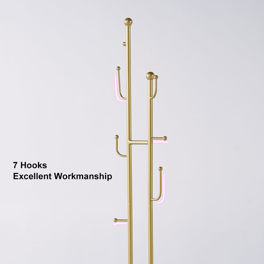HMR Standing Coat Rack with 7 Hooks - Gold, Large