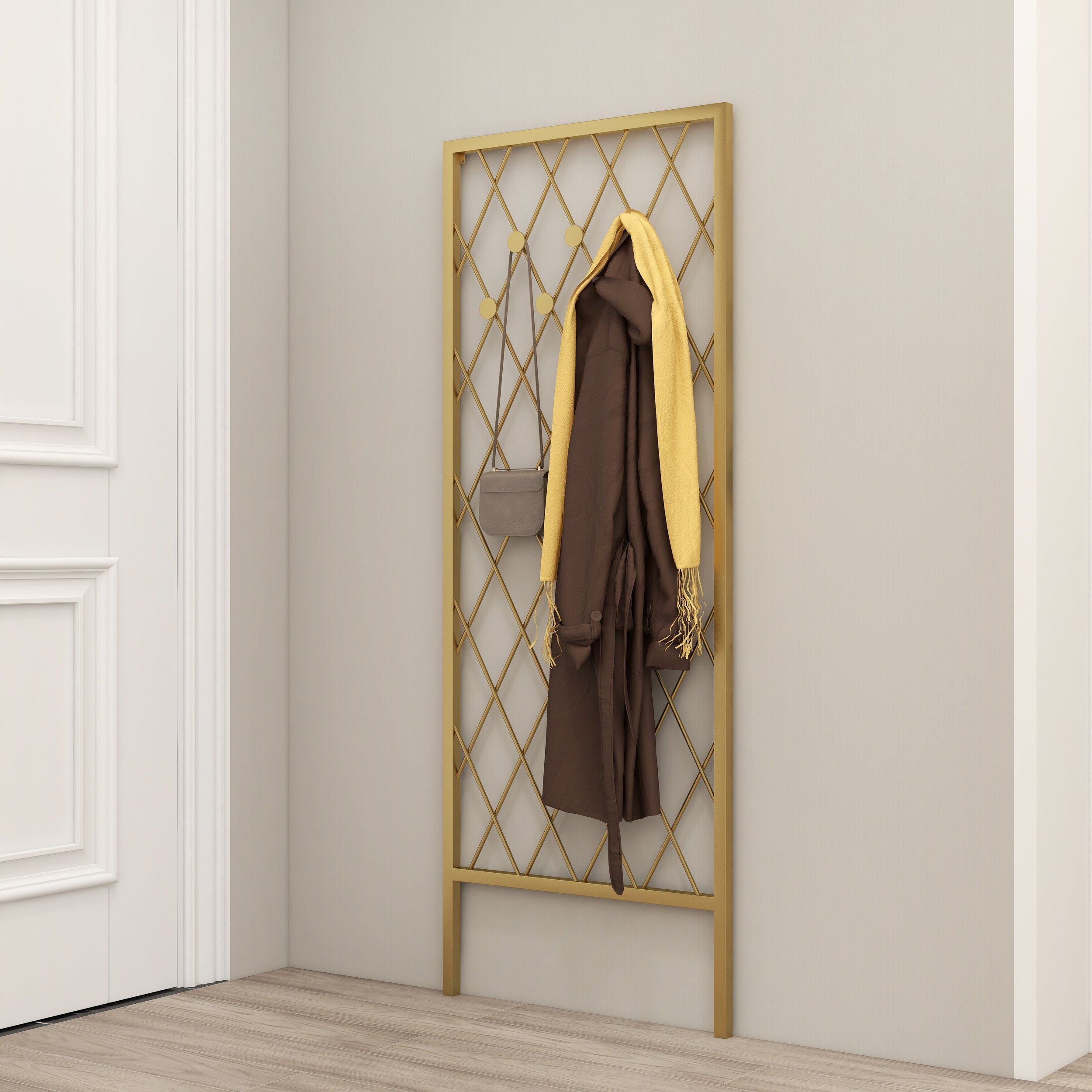 HMR - Entryway Wall Mounted Corner Coat Rack with Hooks in Gold