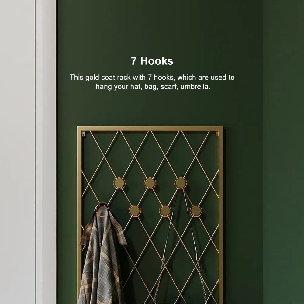 HMR - Entryway Wall Mounted Corner Coat Rack with Hooks in Gold