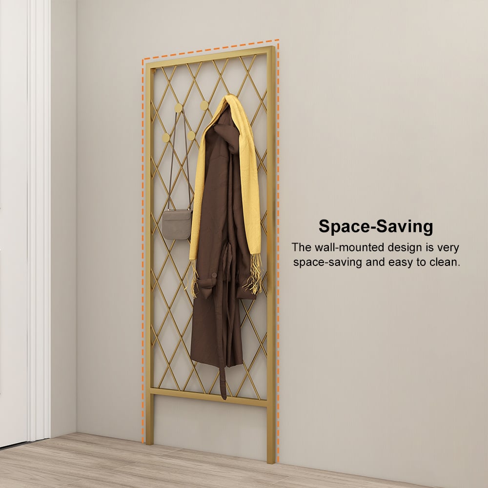HMR - Entryway Wall Mounted Corner Coat Rack with Hooks in Gold