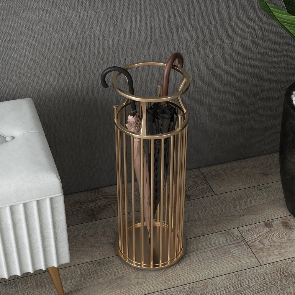 HMR - Chic Marble-Pillar-Style Umbrella Stand in Metal