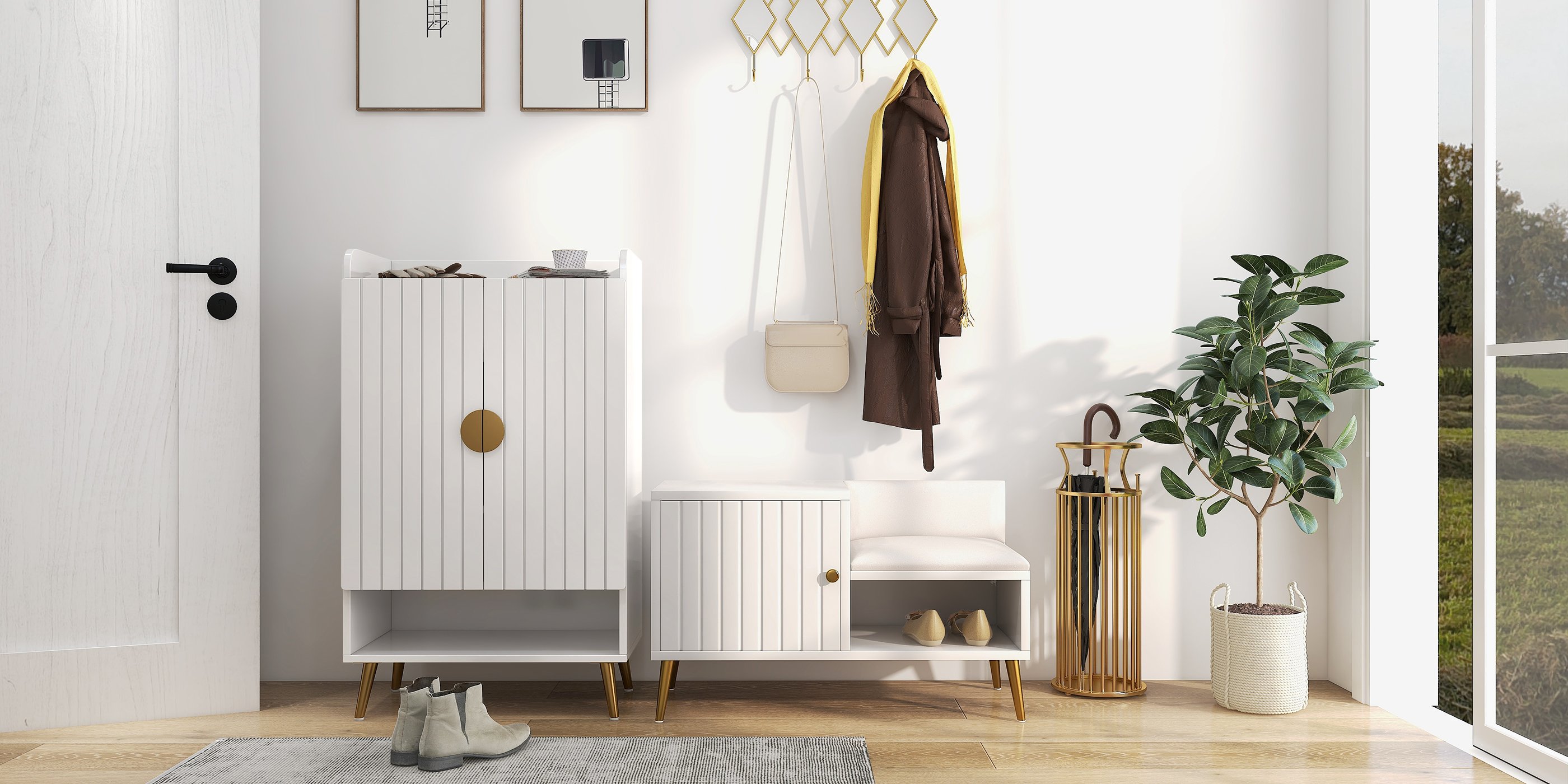 HMR - Chic Marble-Pillar-Style Umbrella Stand in Metal