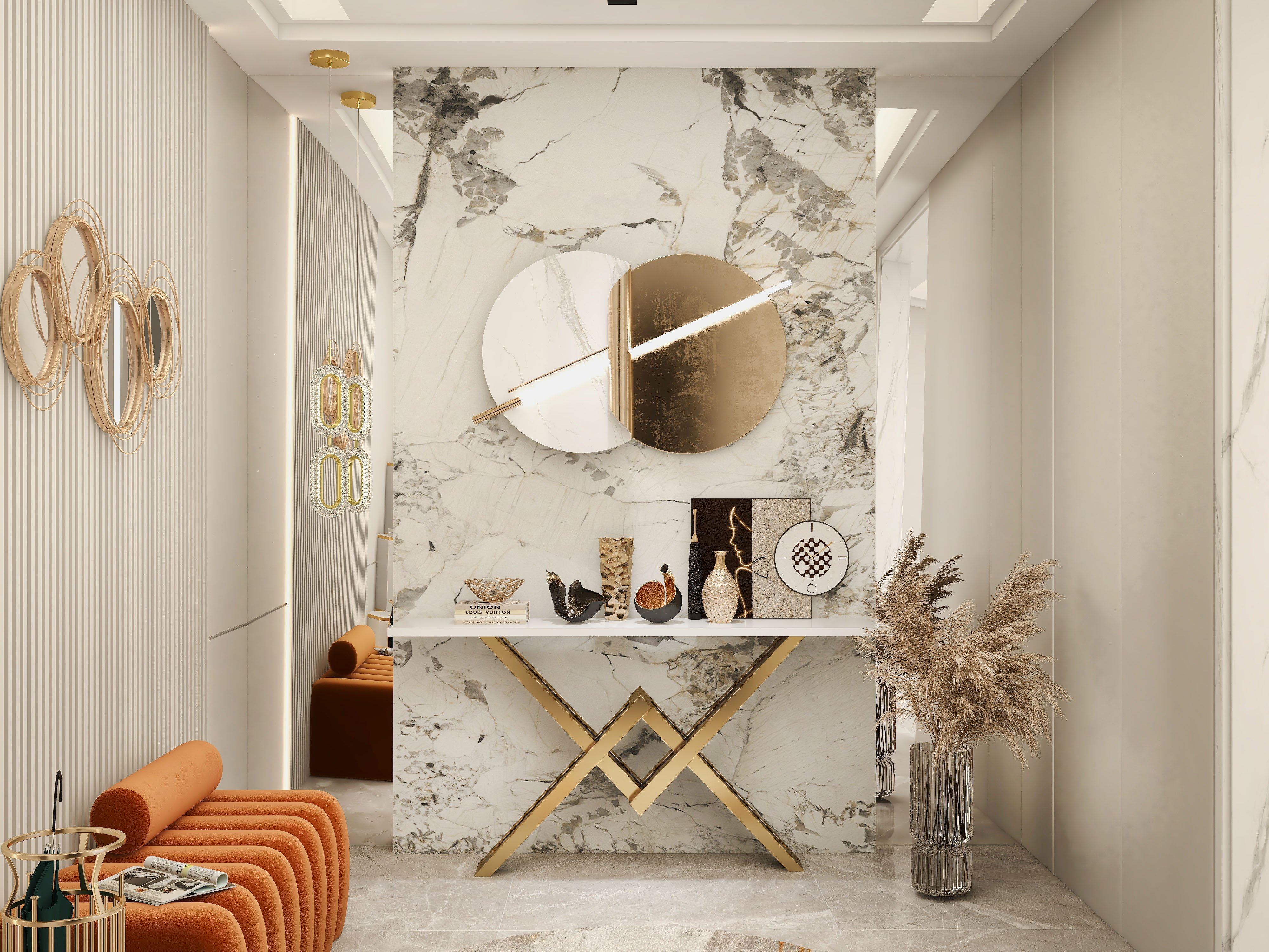 HMR - Chic Marble-Pillar-Style Umbrella Stand in Metal