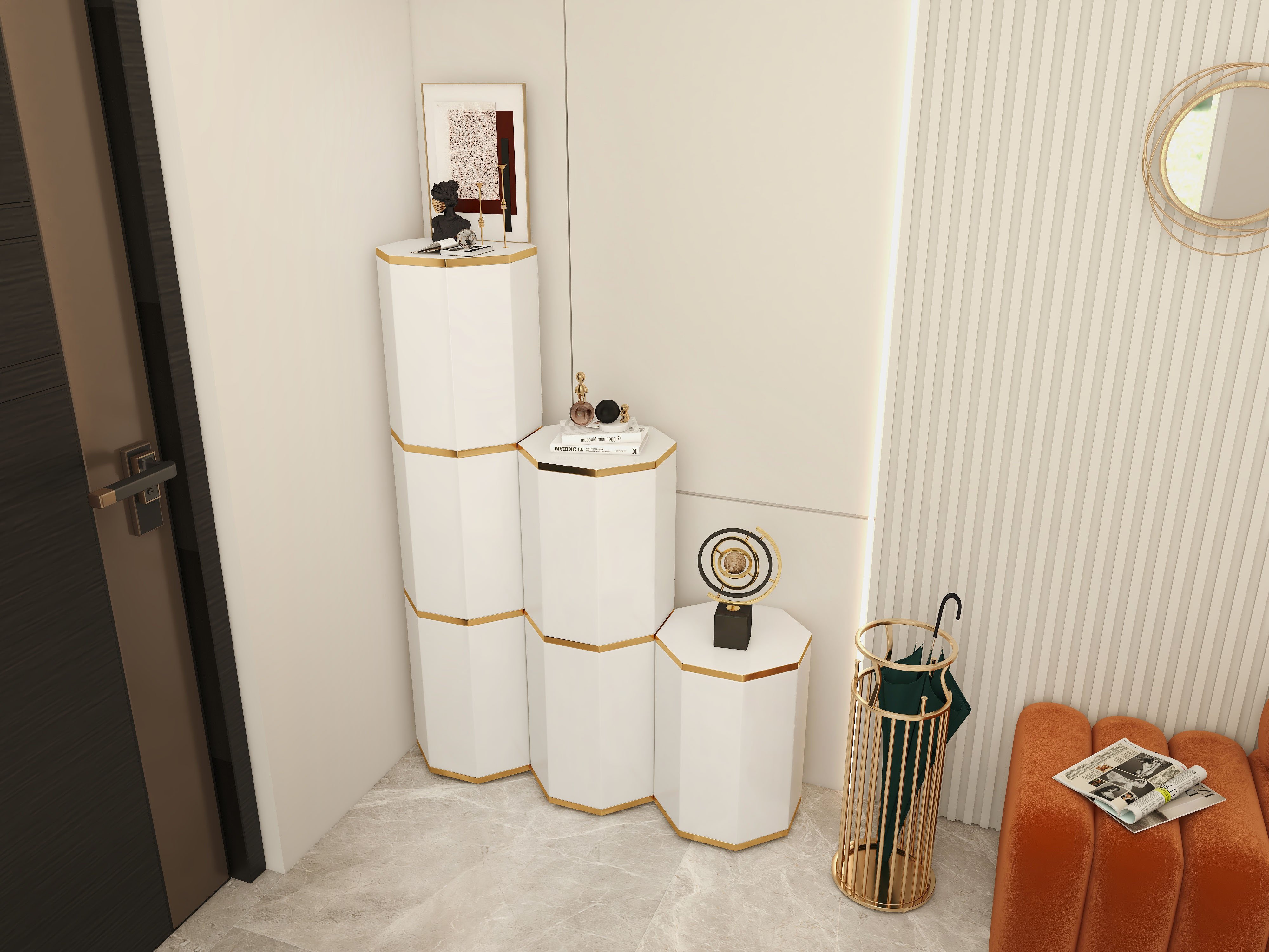 HMR - Chic Marble-Pillar-Style Umbrella Stand in Metal