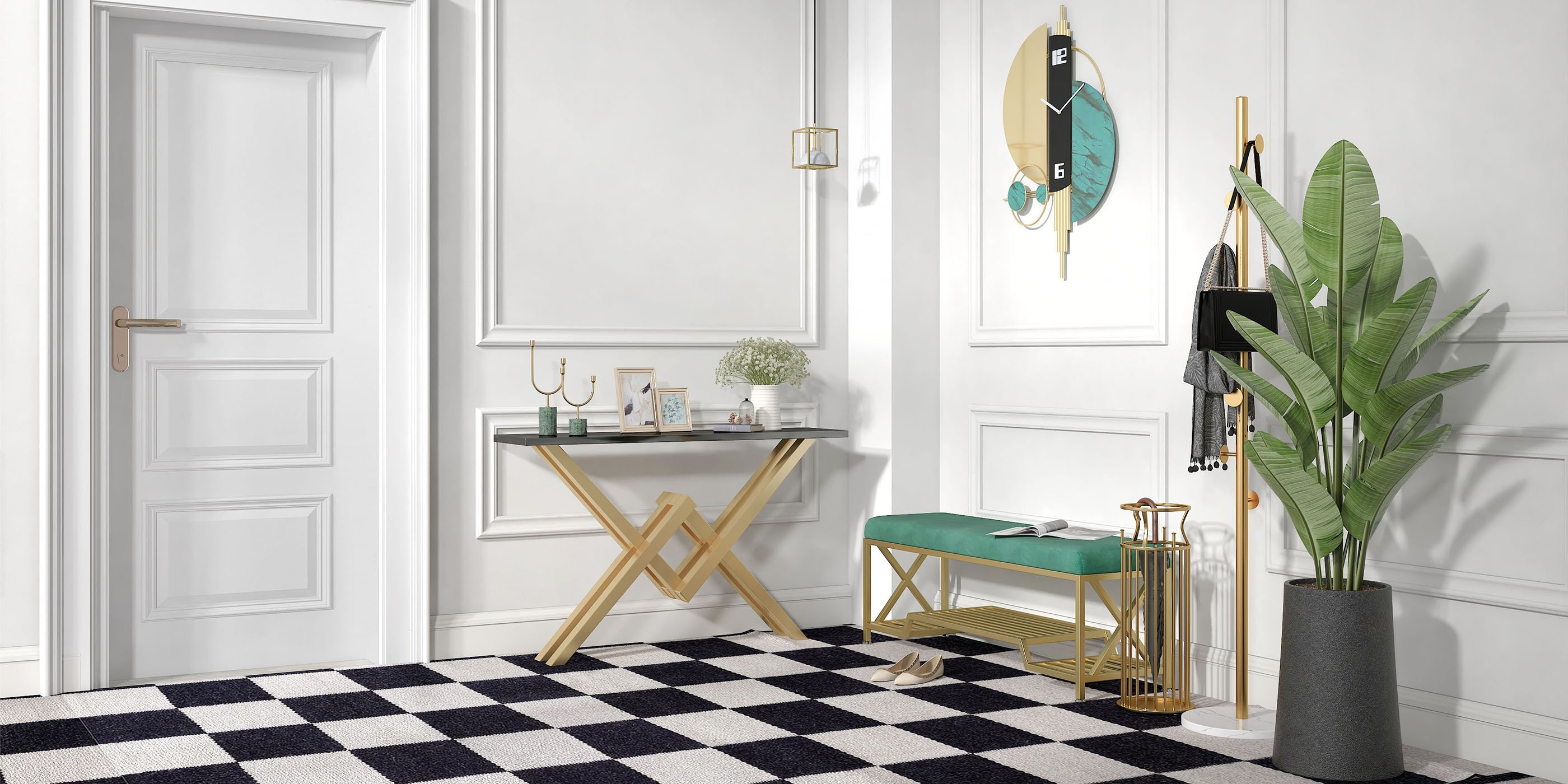 HMR - Chic Marble-Pillar-Style Umbrella Stand in Metal