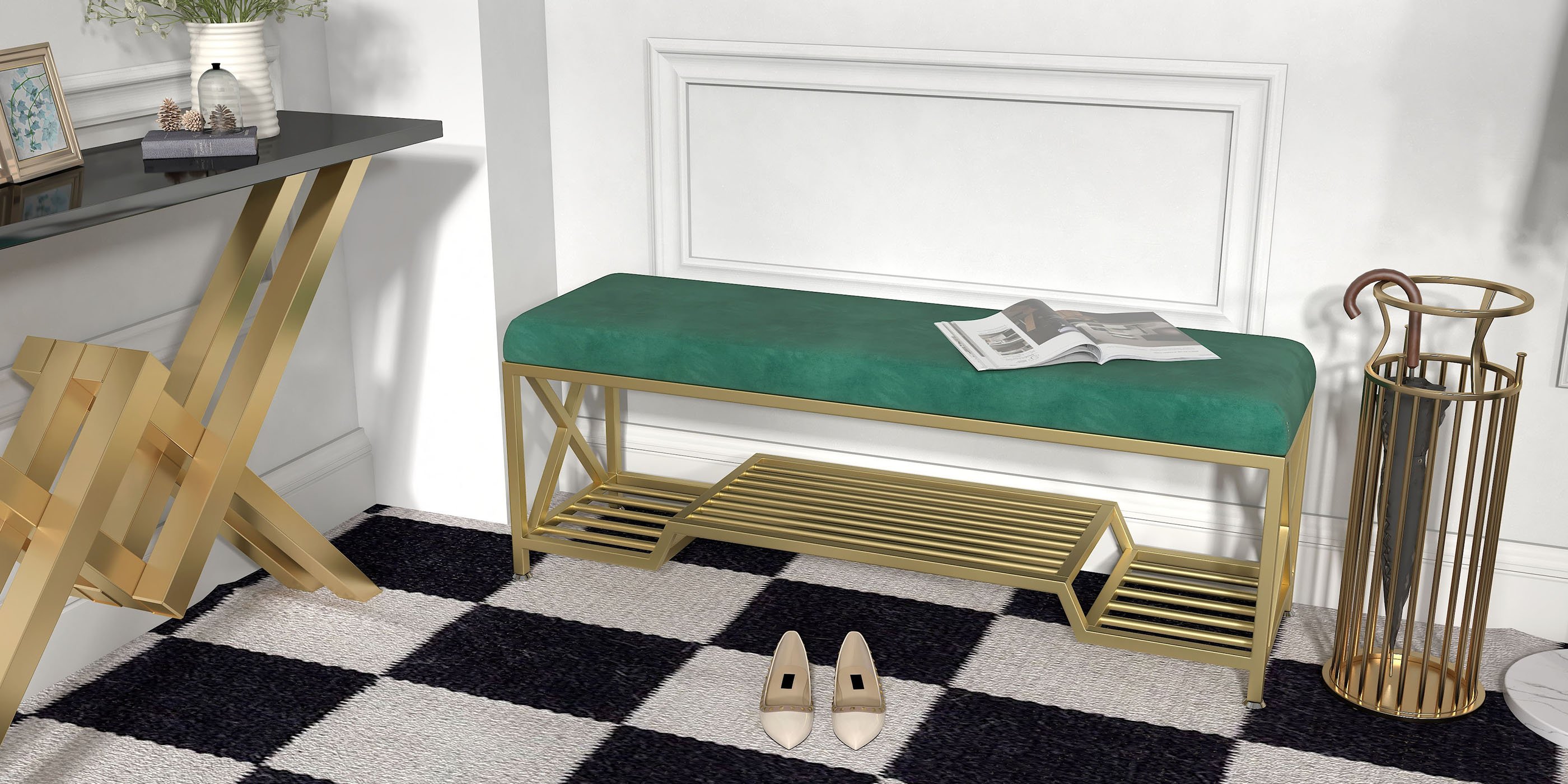 HMR - Chic Marble-Pillar-Style Umbrella Stand in Metal