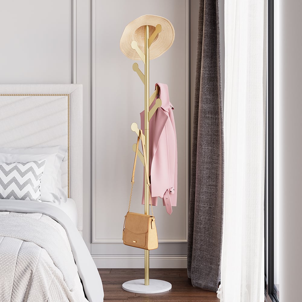 HMR - Marble Bedroom Clothing Rack with Hooks in Gold