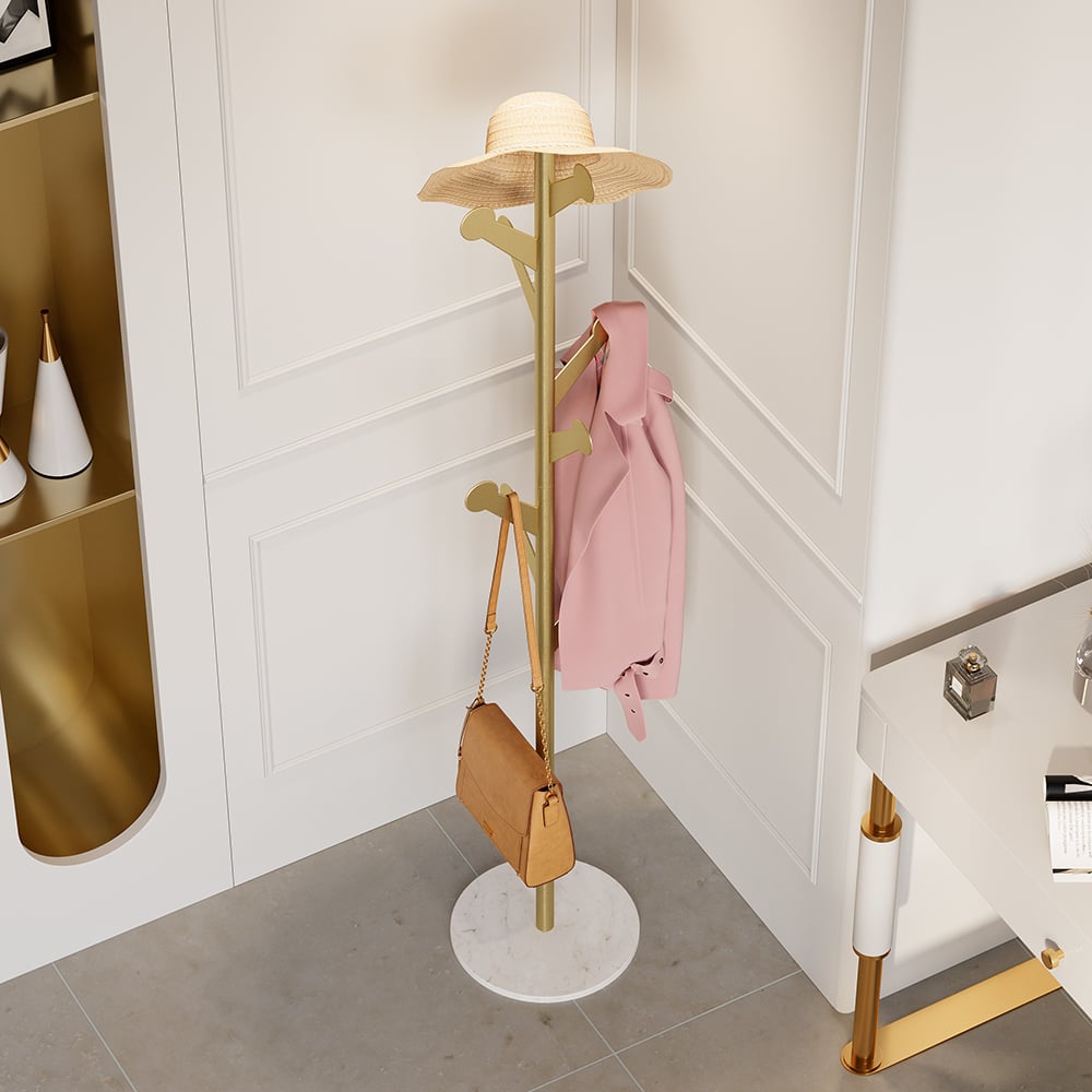 HMR - Marble Bedroom Clothing Rack with Hooks in Gold