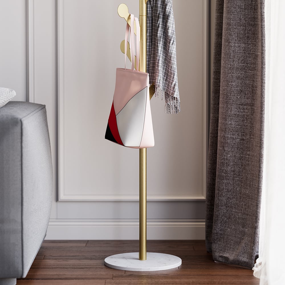 HMR - Marble Bedroom Clothing Rack with Hooks in Gold