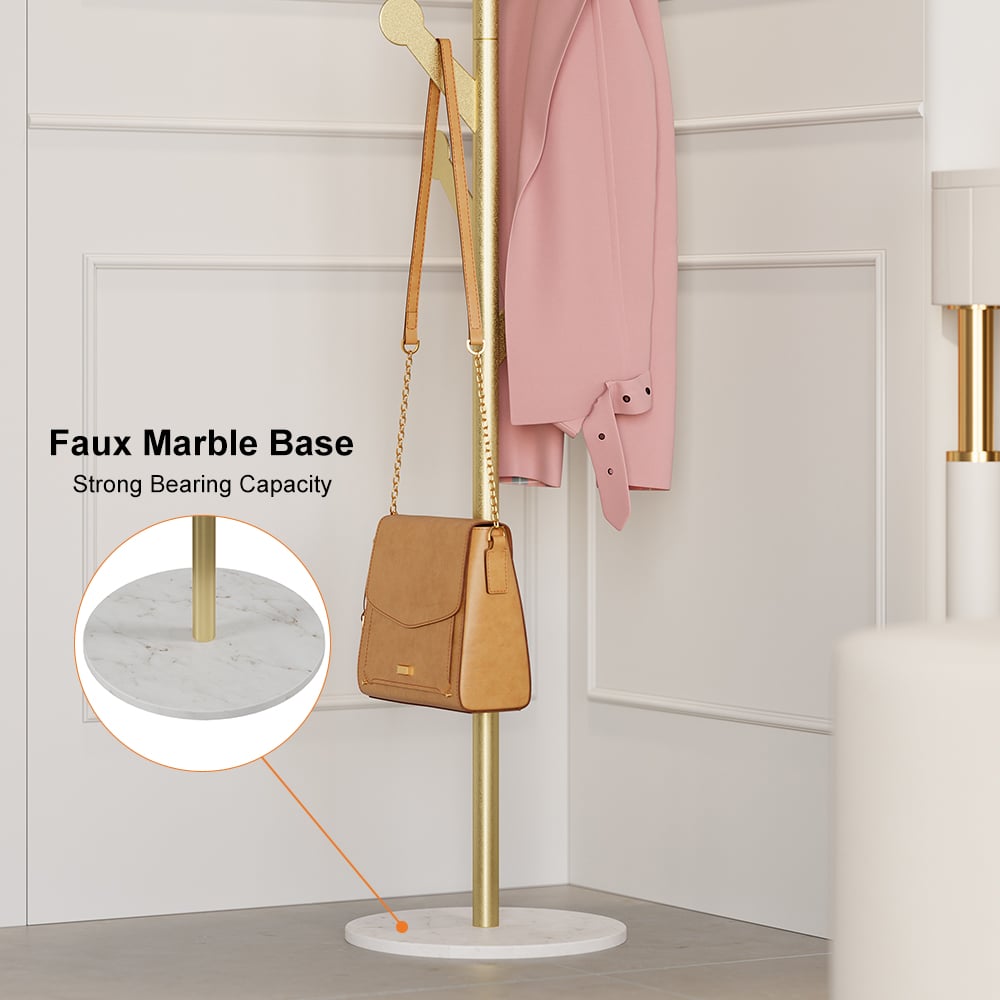 HMR - Marble Bedroom Clothing Rack with Hooks in Gold