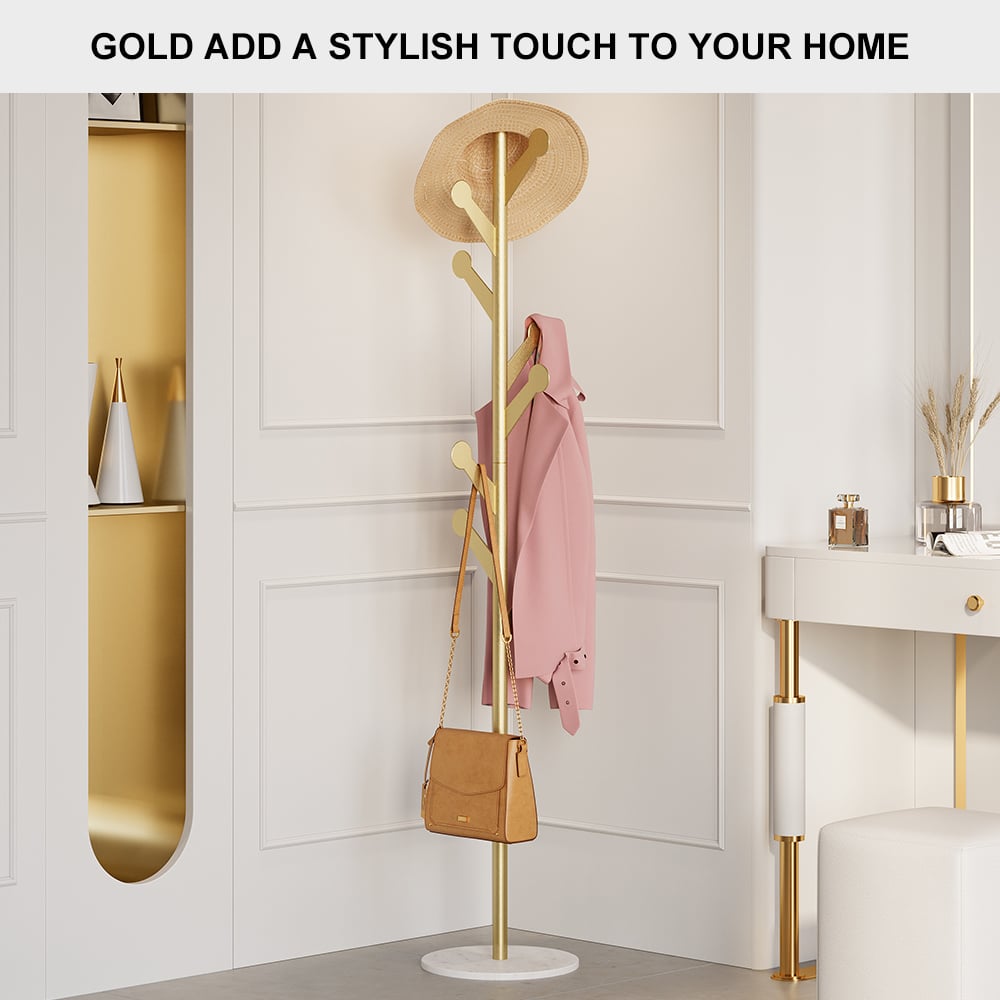 HMR - Marble Bedroom Clothing Rack with Hooks in Gold