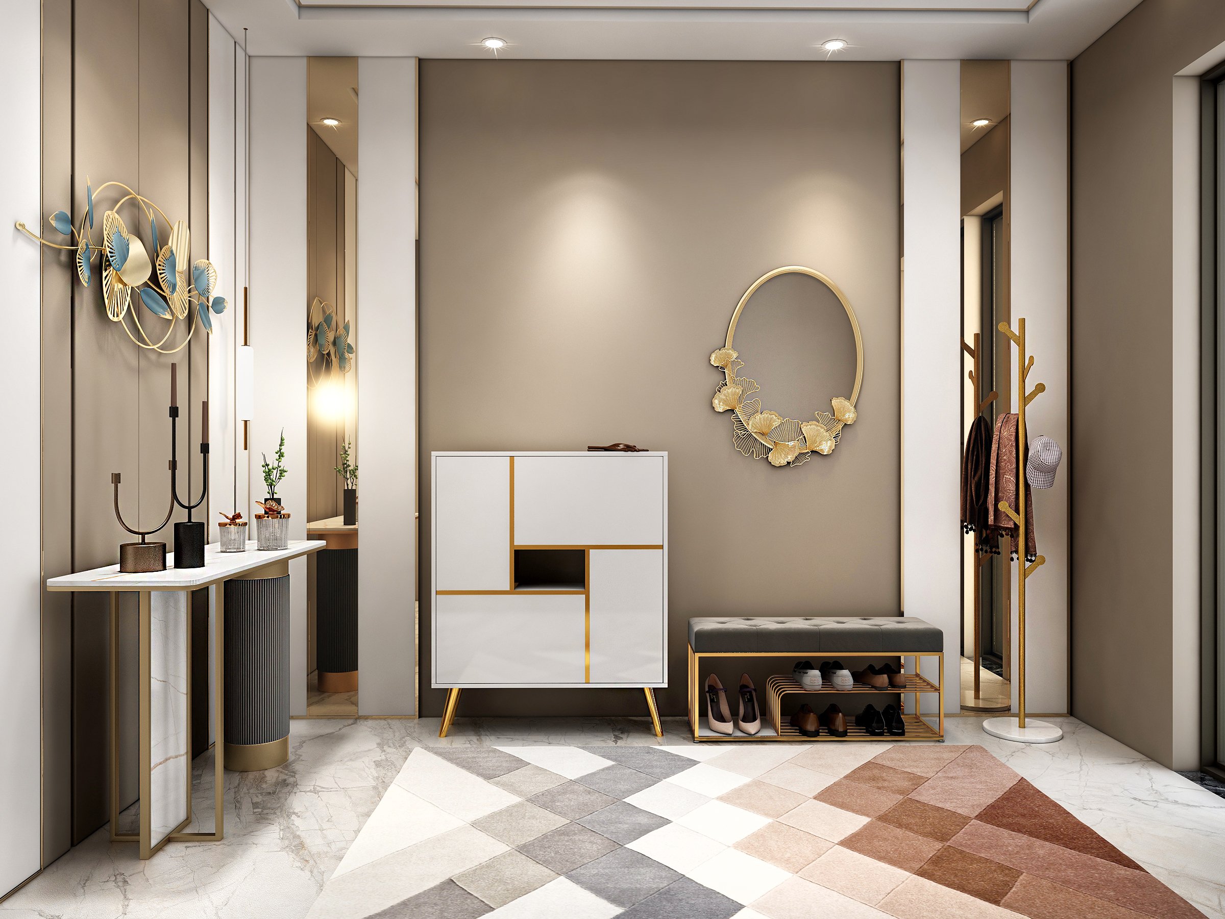 HMR - Marble Bedroom Clothing Rack with Hooks in Gold