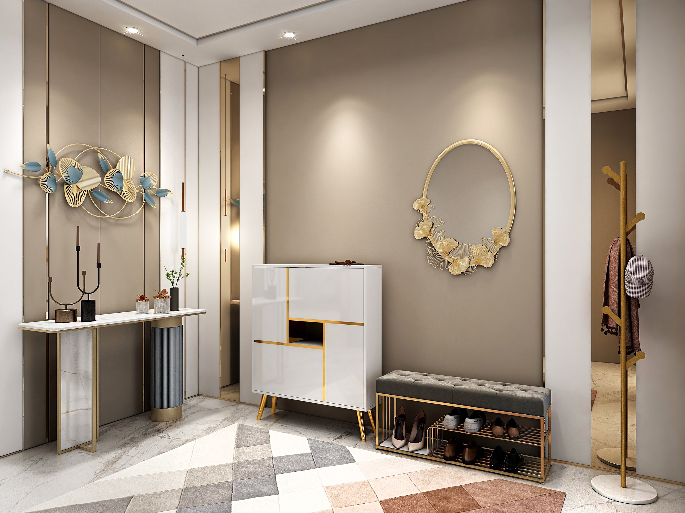 HMR - Marble Bedroom Clothing Rack with Hooks in Gold