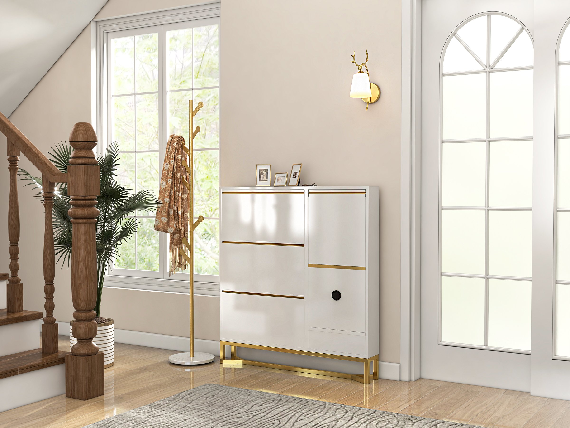 HMR - Marble Bedroom Clothing Rack with Hooks in Gold