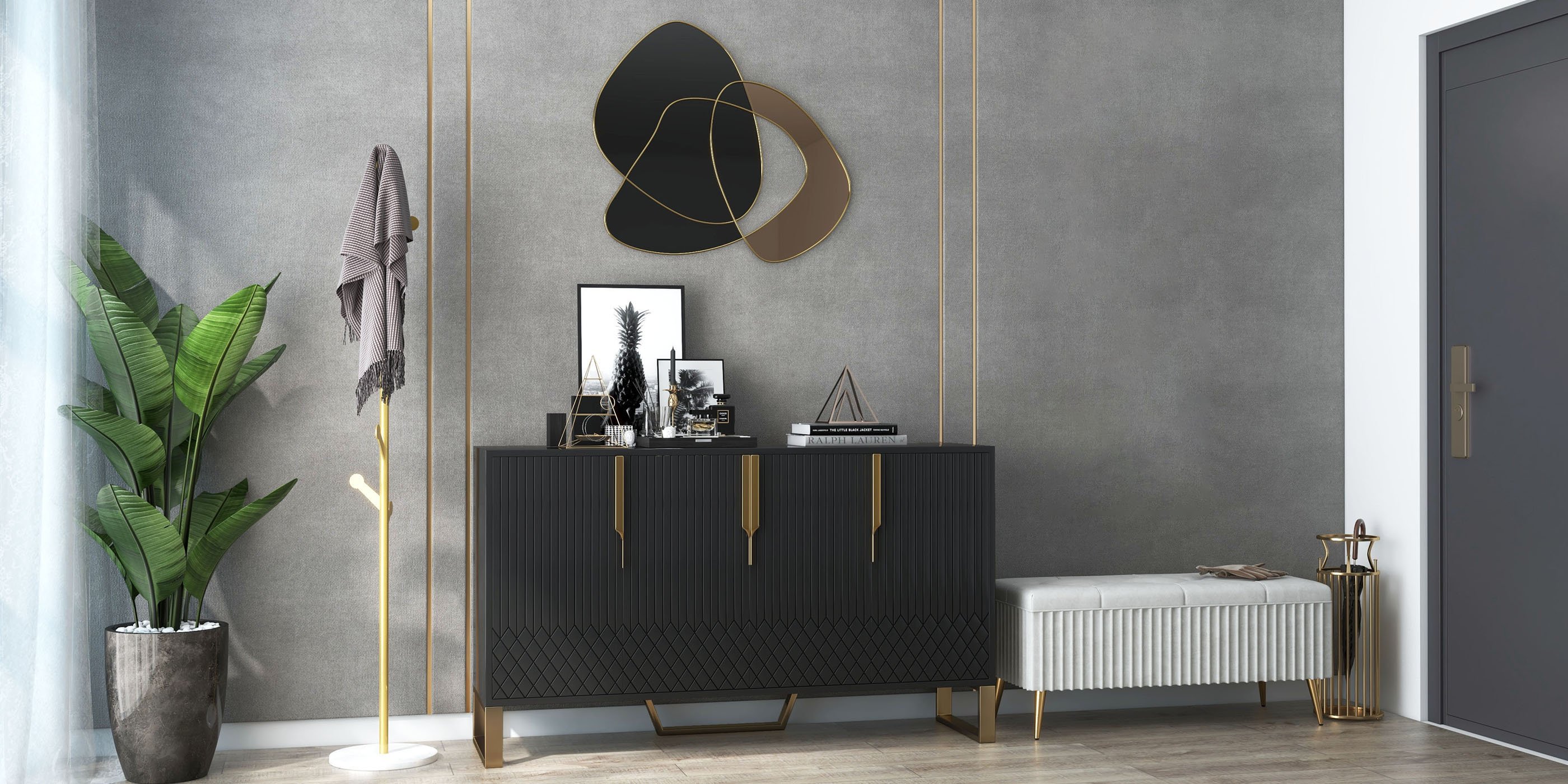 HMR - Marble Bedroom Clothing Rack with Hooks in Gold
