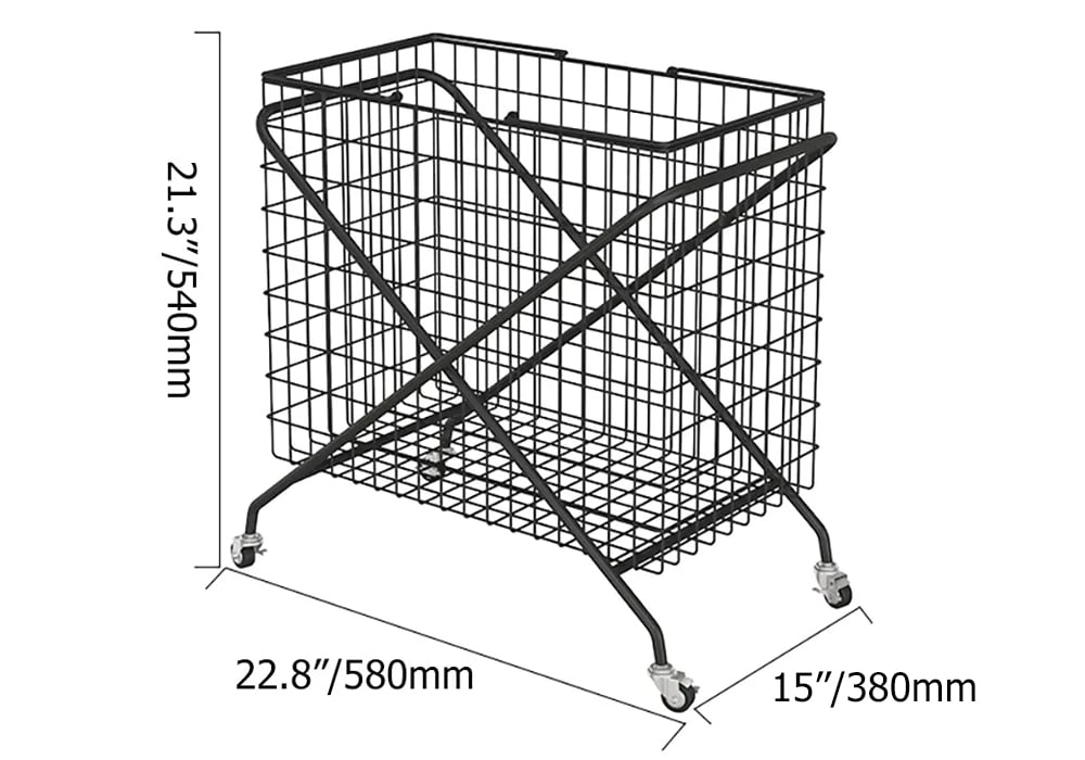HMR - Collapsible Metal Laundry Hamper on Wheels in Black