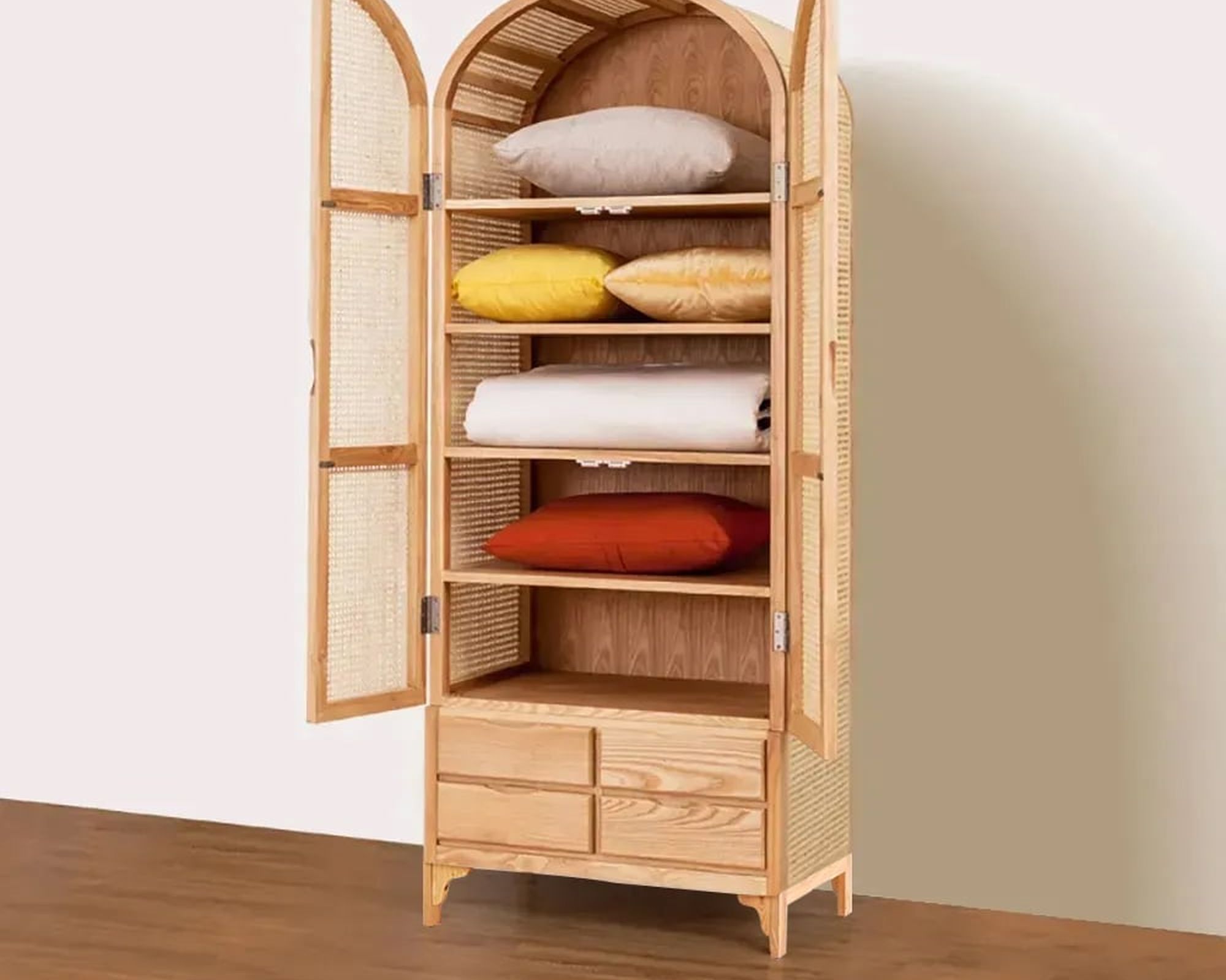HMR - Rattan Armoire Wardrobe with 2 Doors and 4 Drawers in 78.7"H, Natural