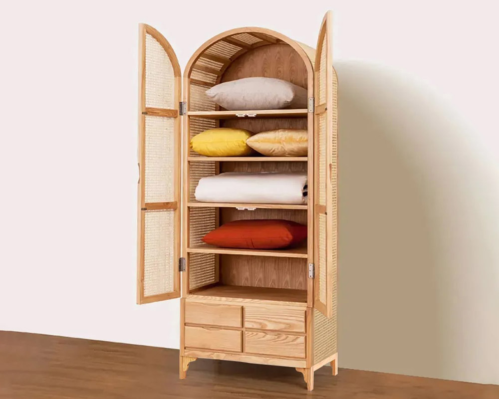 HMR - Rattan Armoire Wardrobe with 2 Doors and 4 Drawers in 78.7"H, Natural
