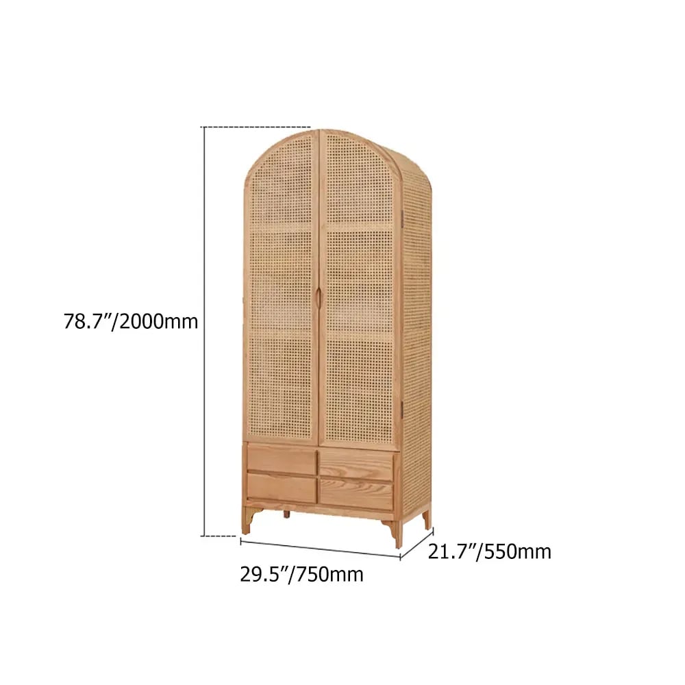 HMR - Rattan Armoire Wardrobe with 2 Doors and 4 Drawers in 78.7"H, Natural