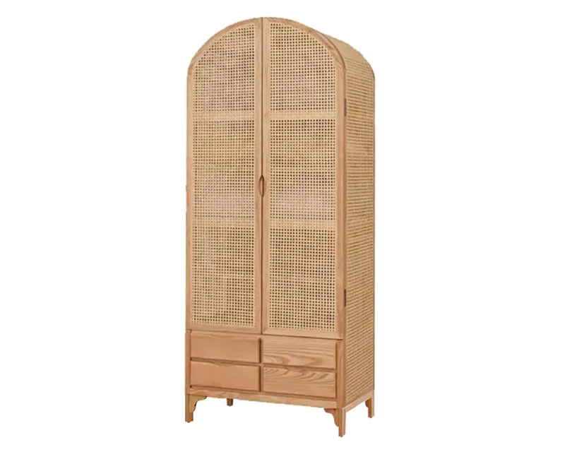 HMR - Rattan Armoire Wardrobe with 2 Doors and 4 Drawers in 78.7"H, Natural