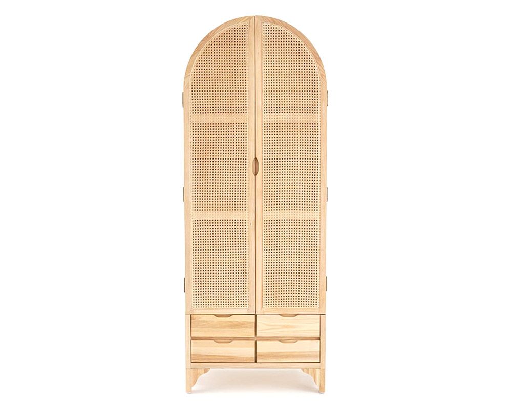 HMR - Rattan Armoire Wardrobe with 2 Doors and 4 Drawers in 78.7"H, Natural
