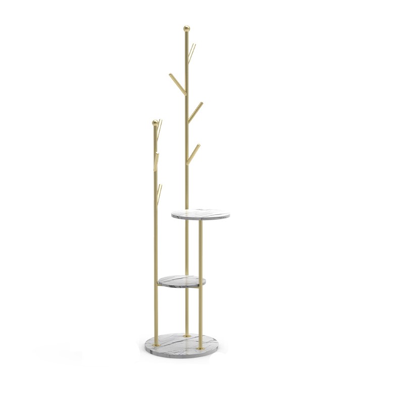 HMR - Modern Entryway Standing Coat Rack with 9 Hooks and 2 Shelves in Gold