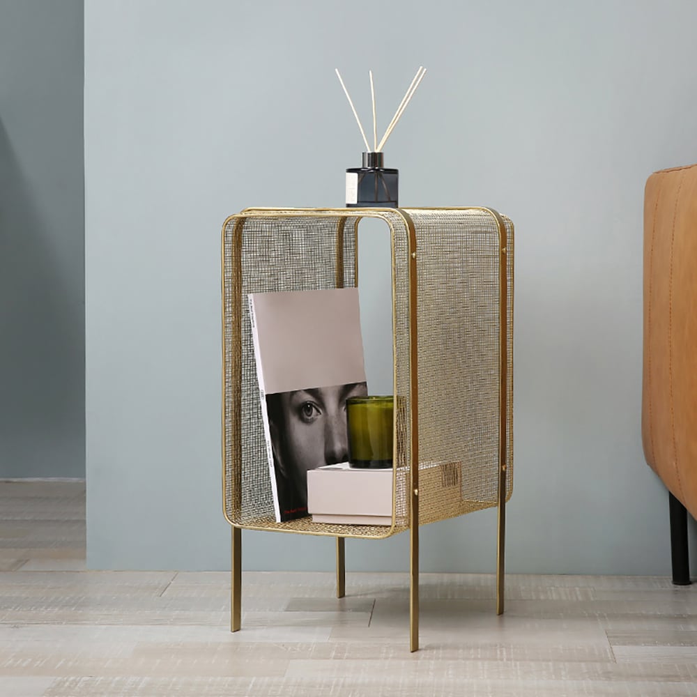 HMR Modern Rectangular Magazine Rack with Open Storage - Gold