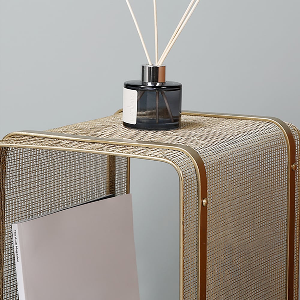 HMR Modern Rectangular Magazine Rack with Open Storage - Gold