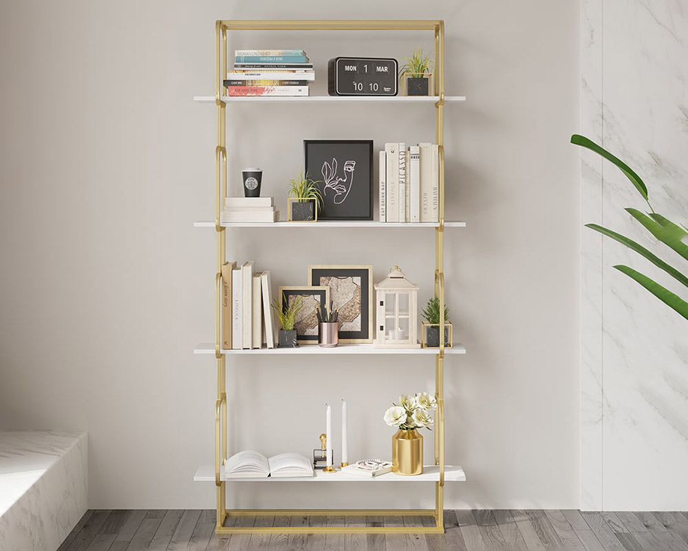 HMR Modern Freestanding 32" Etagere Bookshelf - White/Gold