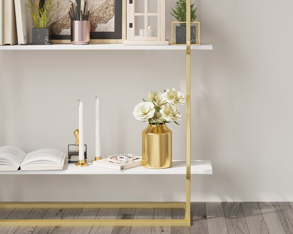 HMR Modern Freestanding 32" Etagere Bookshelf - White/Gold
