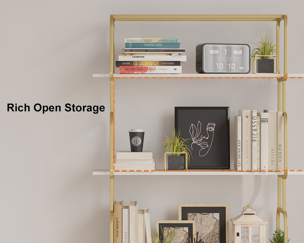 HMR Modern Freestanding 32" Etagere Bookshelf - White/Gold