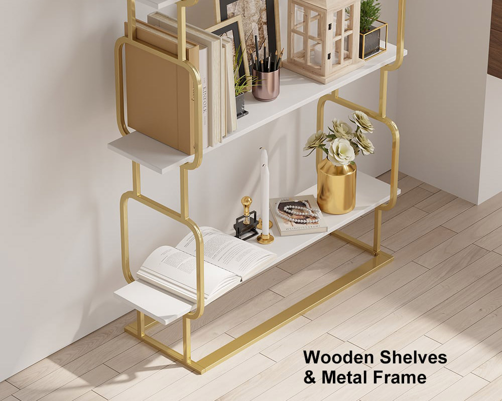 HMR Modern Freestanding 32" Etagere Bookshelf - White/Gold