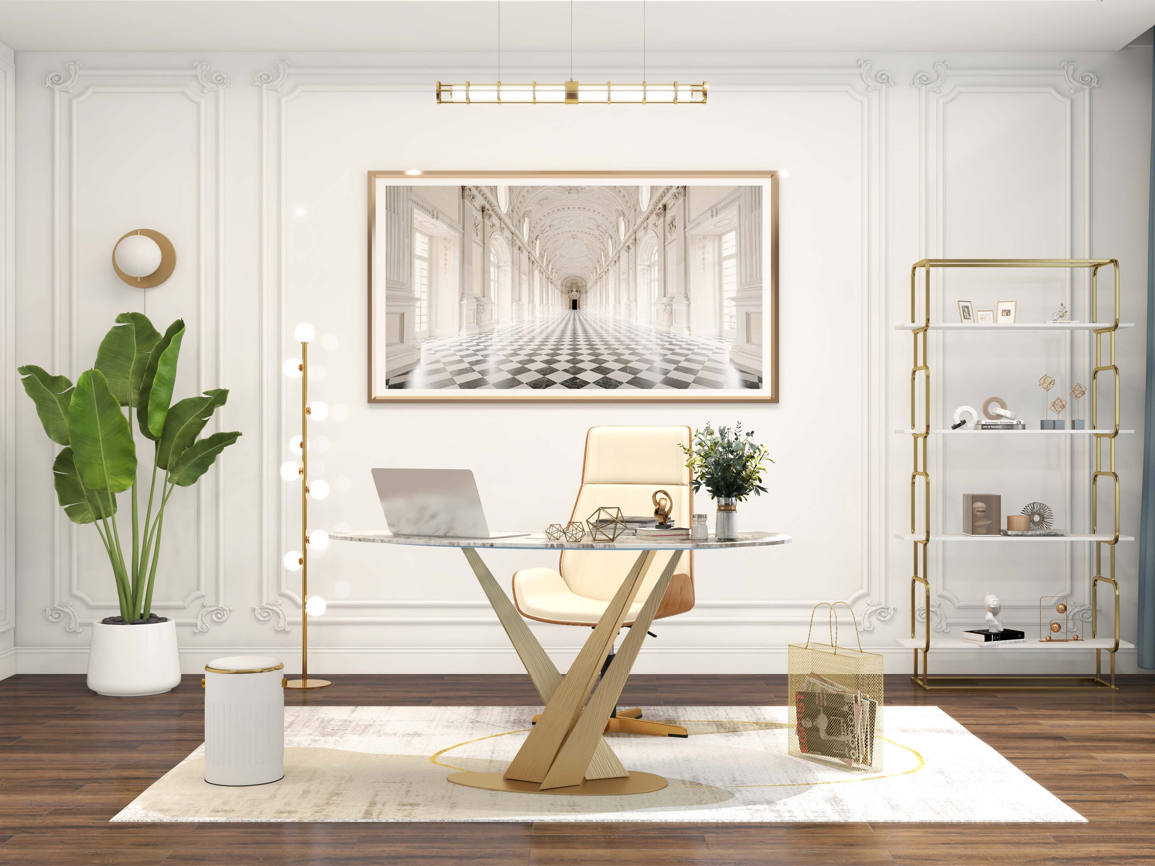 HMR Modern Freestanding 32" Etagere Bookshelf - White/Gold