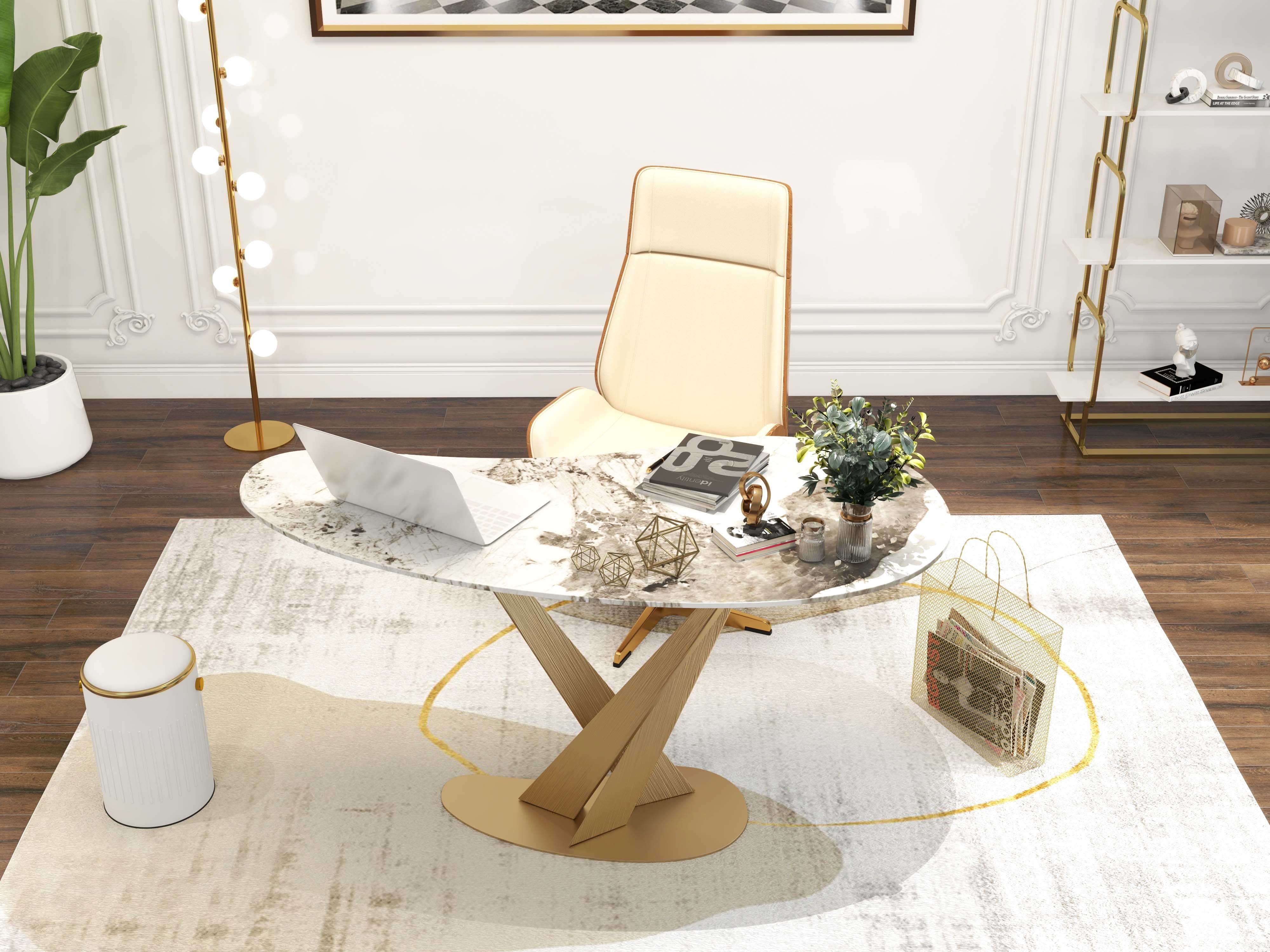 HMR Modern Freestanding 32" Etagere Bookshelf - White/Gold