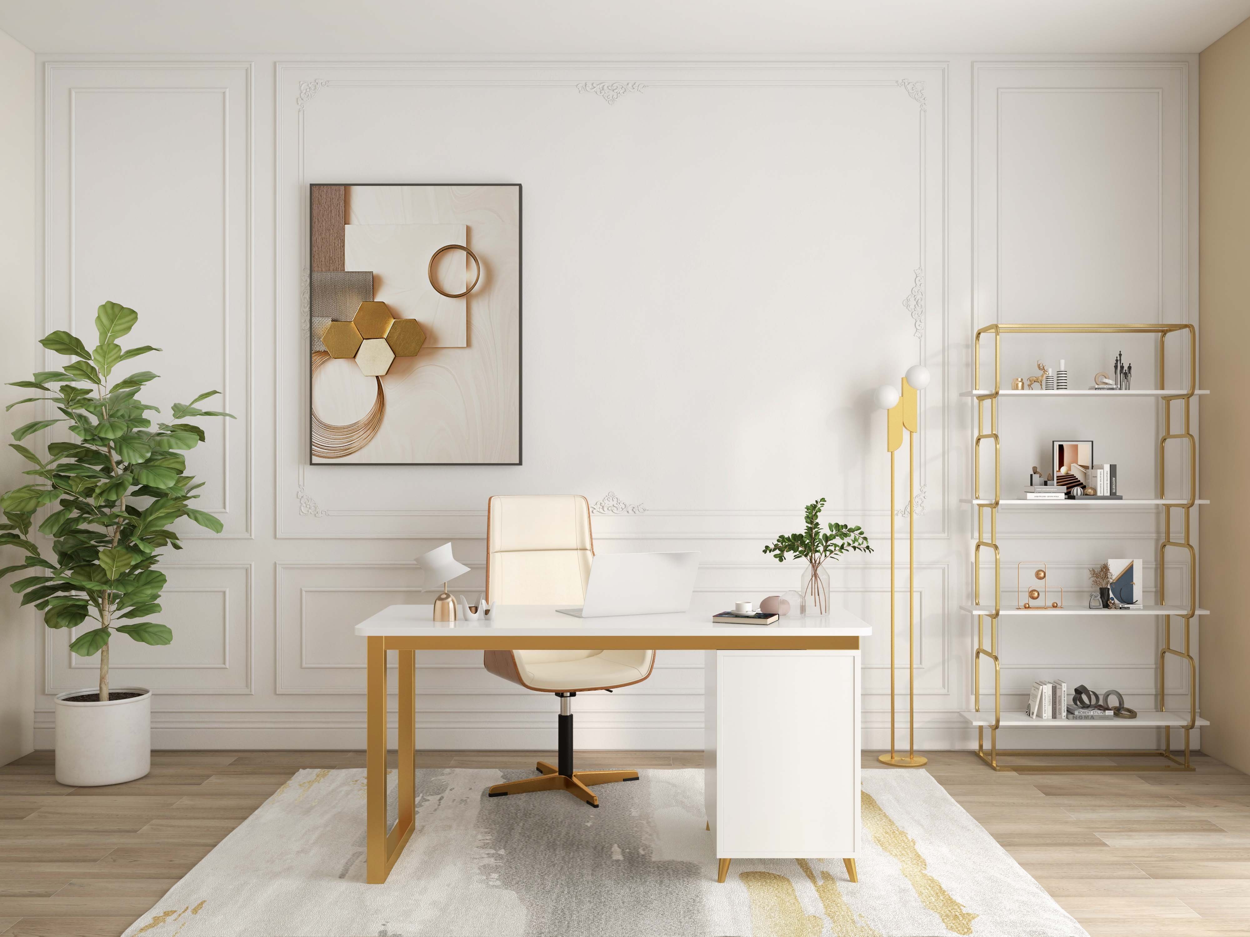HMR Modern Freestanding 32" Etagere Bookshelf - White/Gold