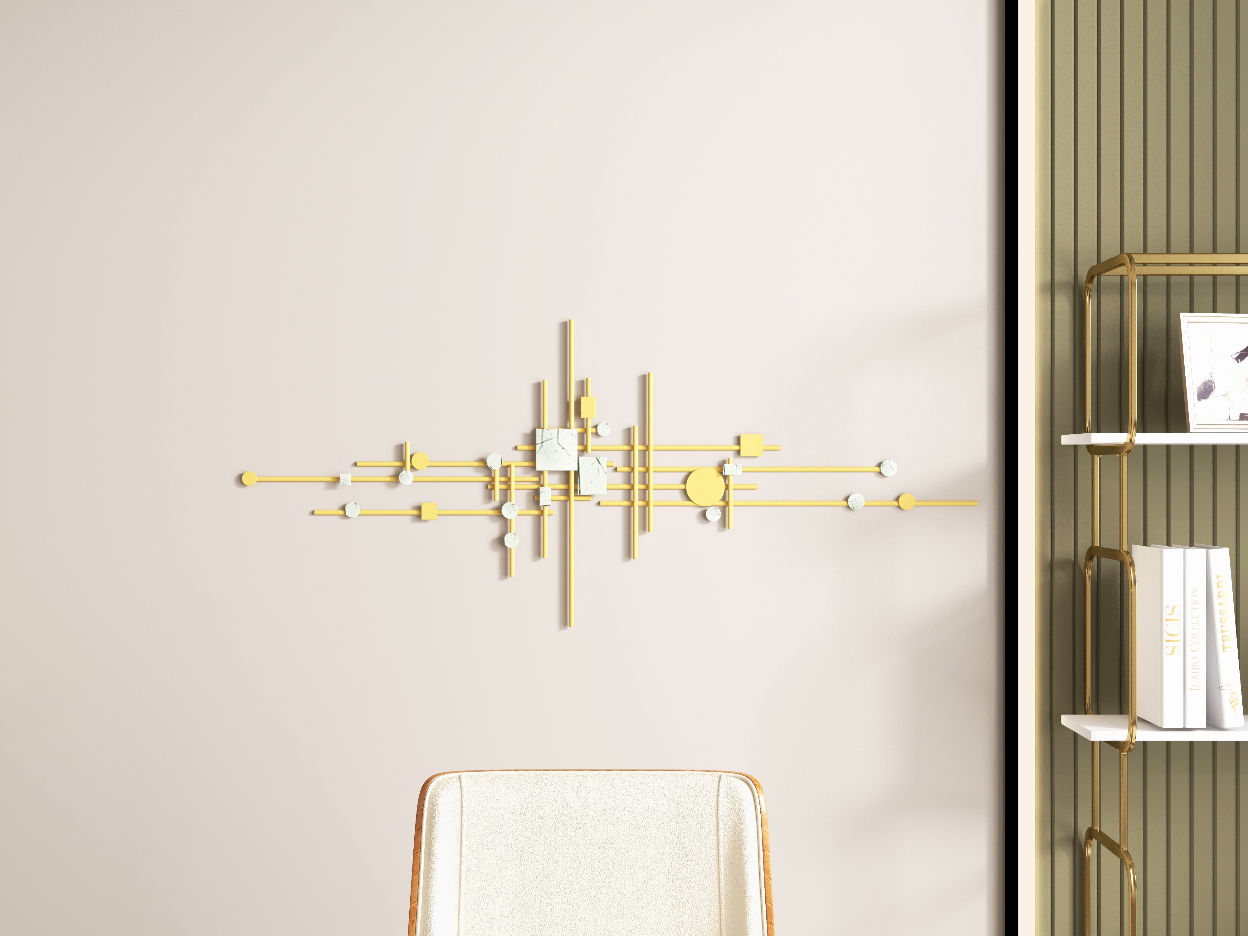 HMR Modern Freestanding 32" Etagere Bookshelf - White/Gold