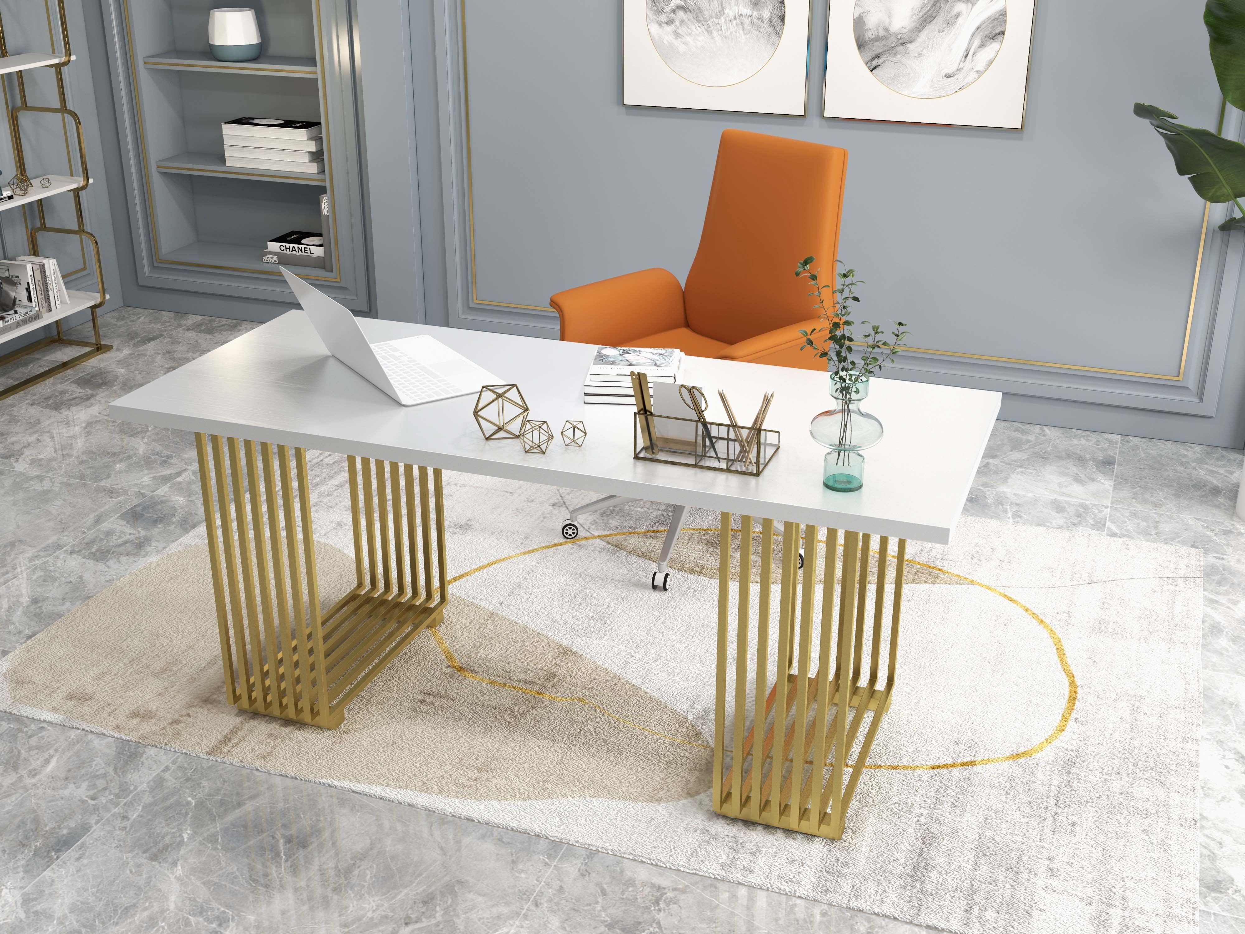 HMR Modern Freestanding 32" Etagere Bookshelf - White/Gold