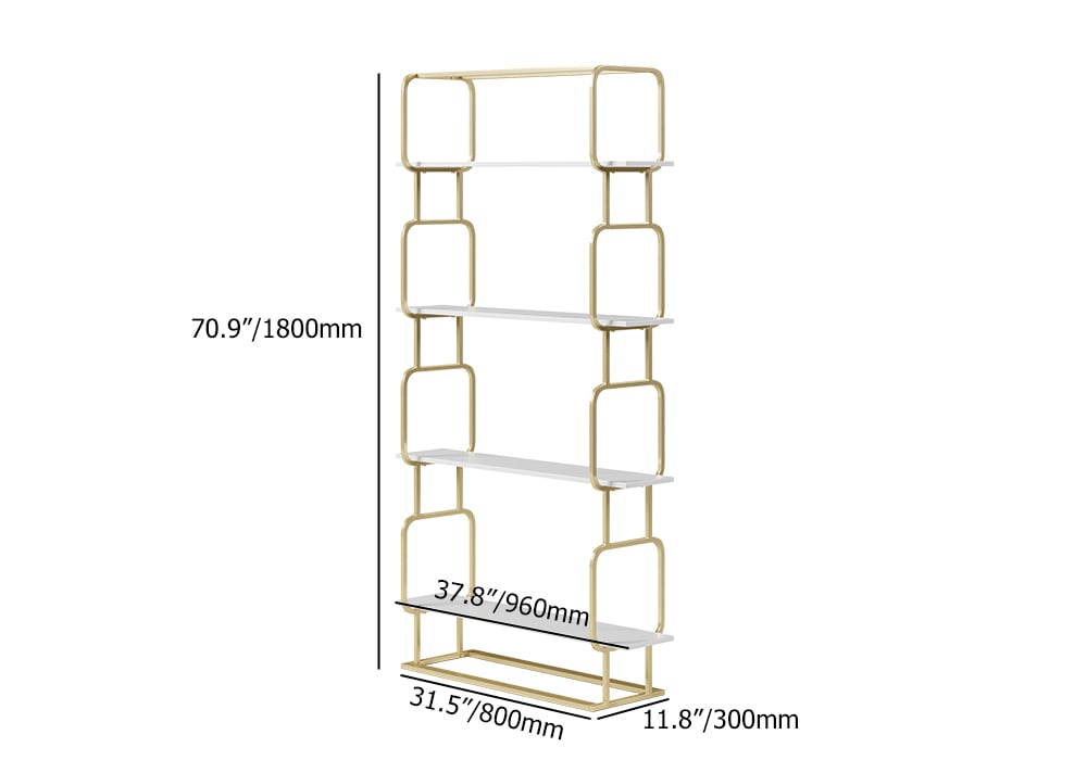 HMR Modern Freestanding 32" Etagere Bookshelf - White/Gold