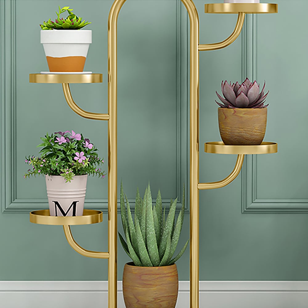 HMR - 25"/37" Modern Tree-Shaped 4/6-Tiered Plant Stand (Set of 2) in Gold