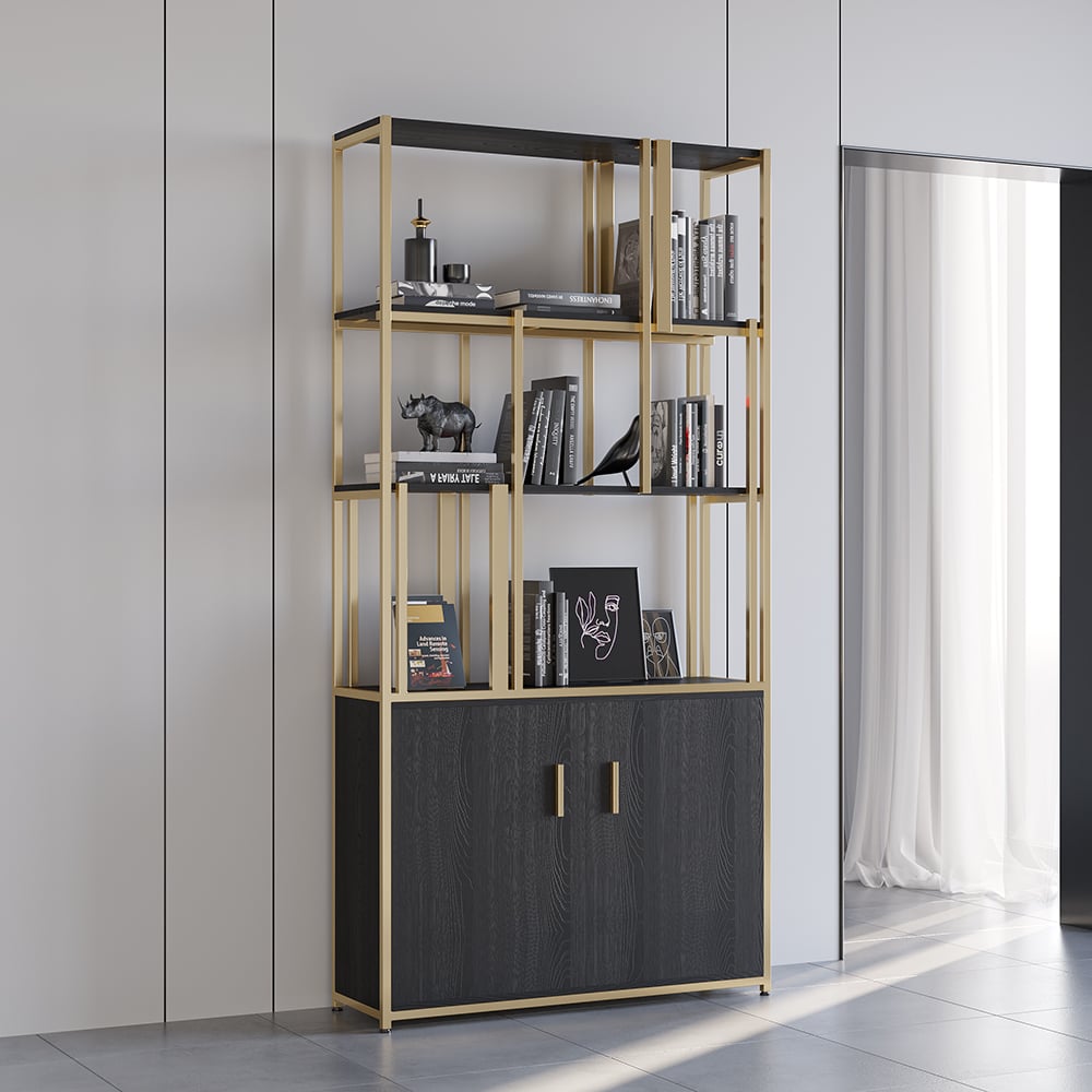 HMR - 78" 5-Tier Bookshelf with Doors in Big Storage