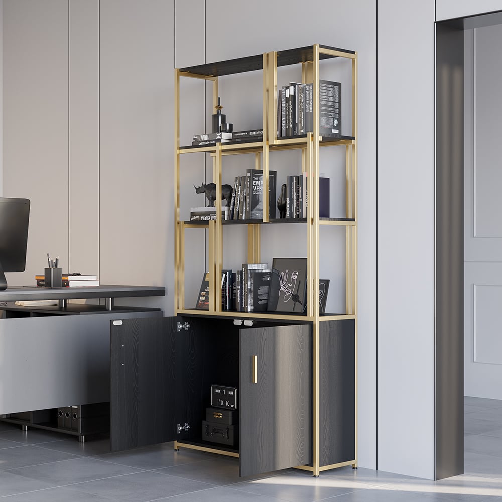 HMR - 78" 5-Tier Bookshelf with Doors in Big Storage