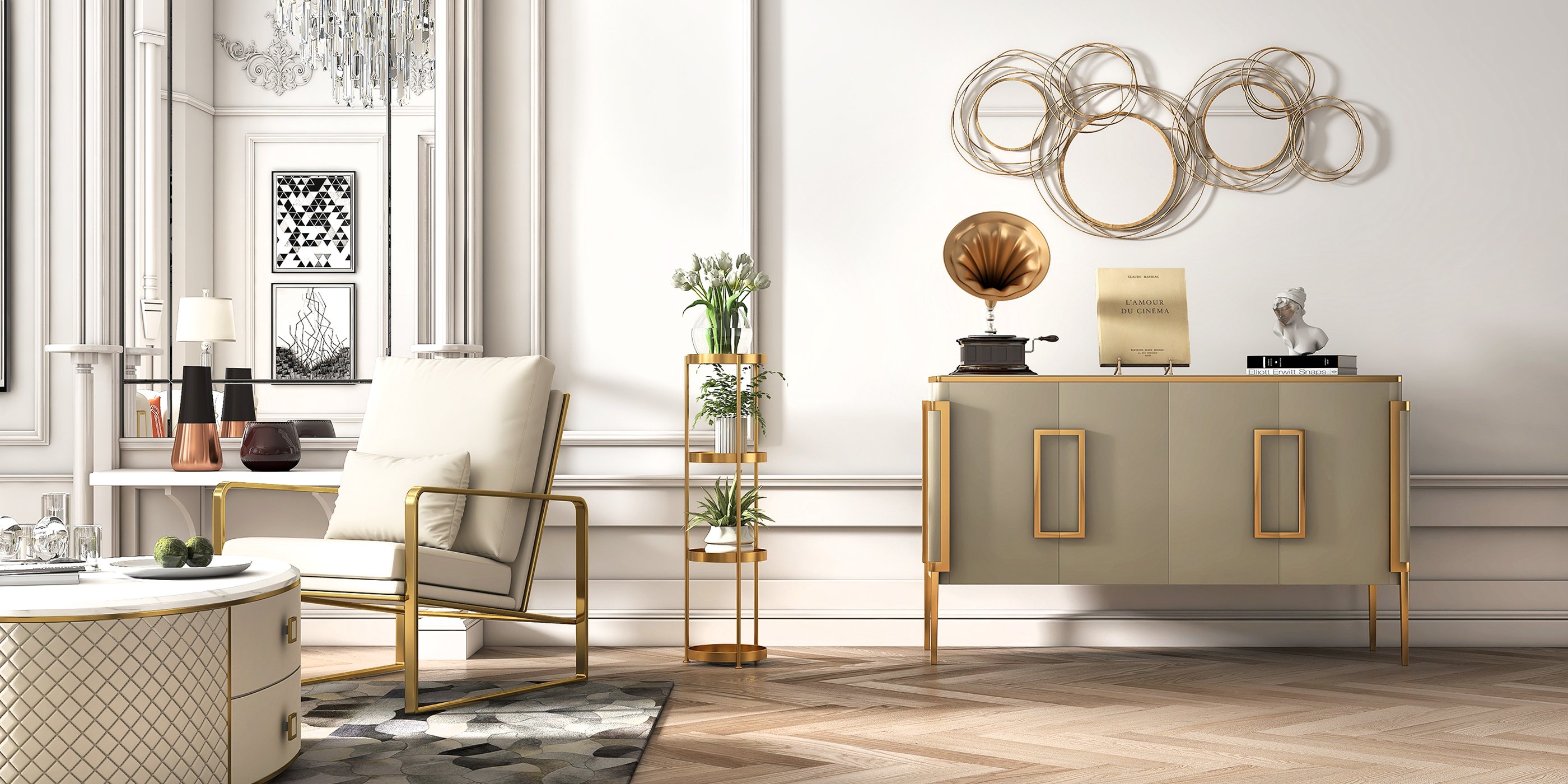 HMR - 4-Tier Free-Standing Bathroom Shelf in Gold