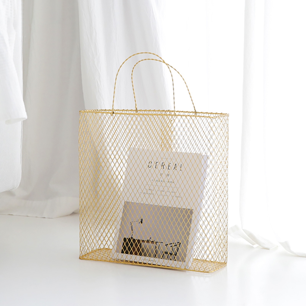 HMR - Metal Magazine Rack with Handle in Gold