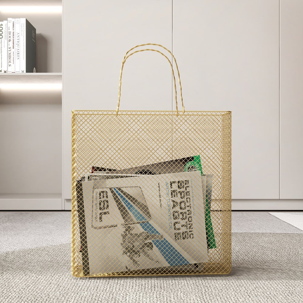 HMR - Metal Magazine Rack with Handle in Gold