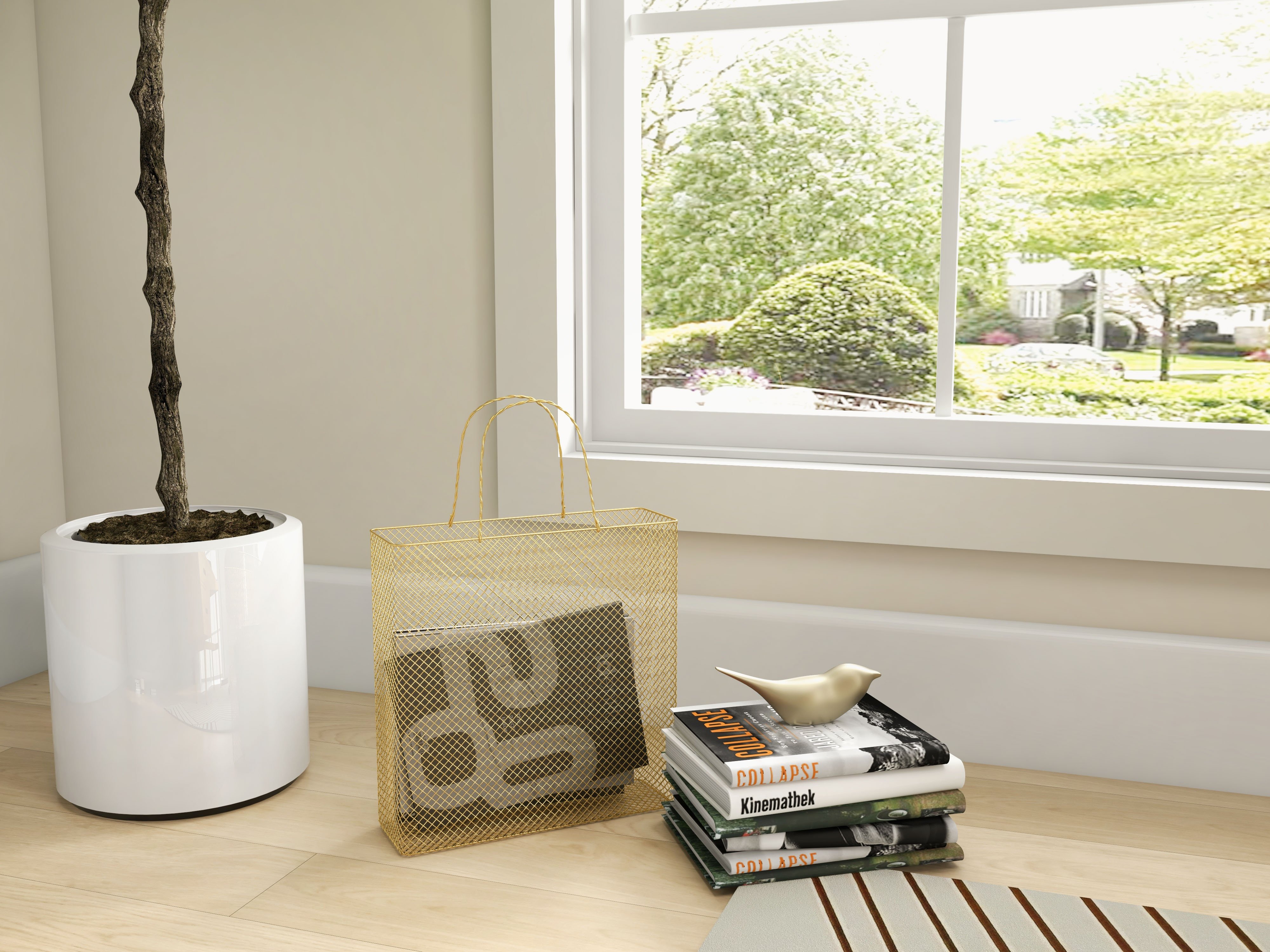 HMR - Metal Magazine Rack with Handle in Gold